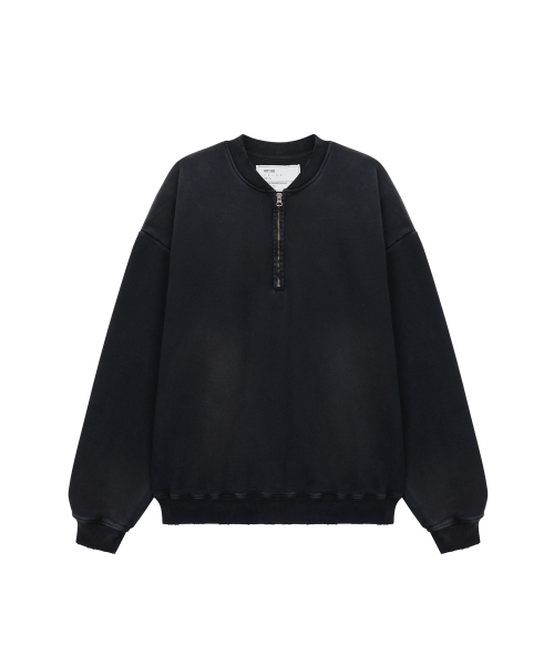 VTG WASHED HALF ZIP SWEATSHIRT / BLACK