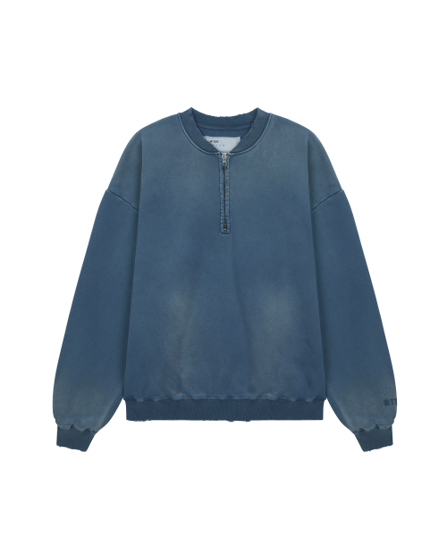 VTG WASHED HALF ZIP SWEATSHIRT / NAVY