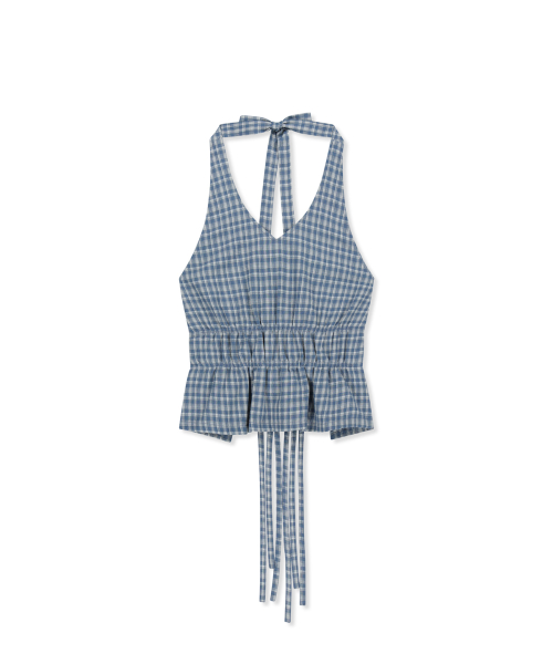 HALTER NECK SHIRRING BLOUSE IN синий