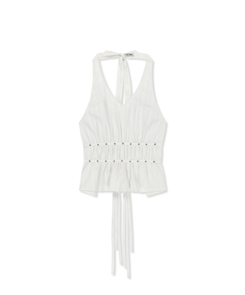 HALTER NECK SHIRRING BLOUSE IN белый