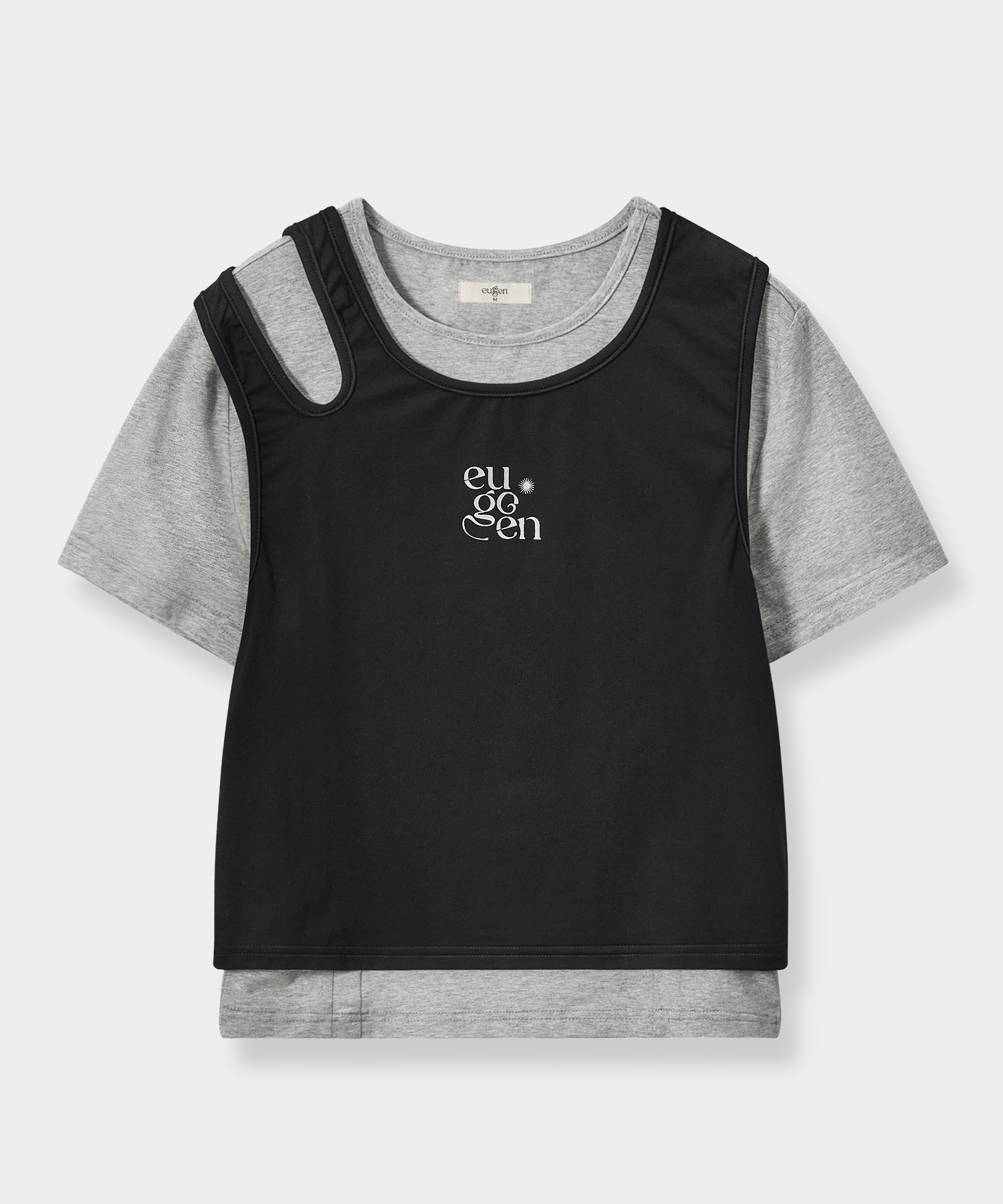 JERSEY TOP LAYERING короткий SLEEVE T-SHIRT_MELANGE&черный
