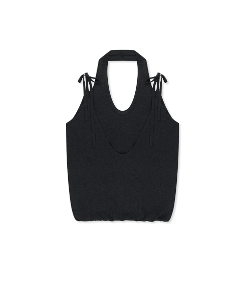 LAYERED TIE HALTER NECK KNIT TOP IN черный