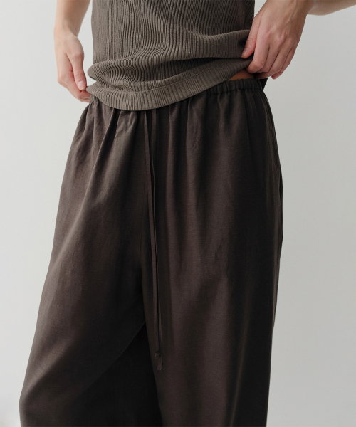 LINEN STRING PANTS (BROWN)
