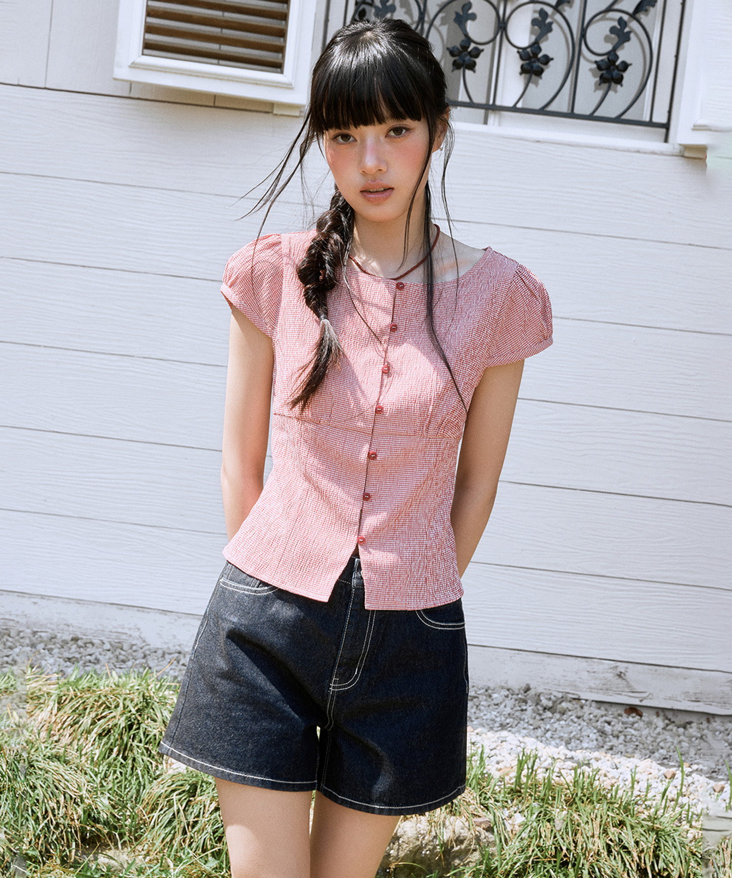 gingham в клетку блузка_MIWBWG629G