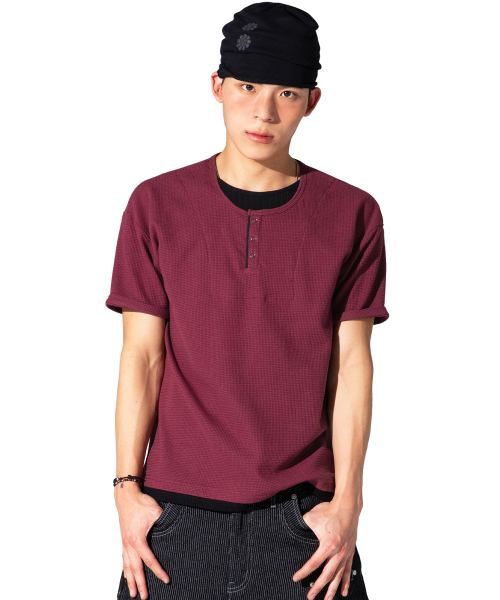 Вафельный лонгслив хенли XTT158 (BURGUNDY)