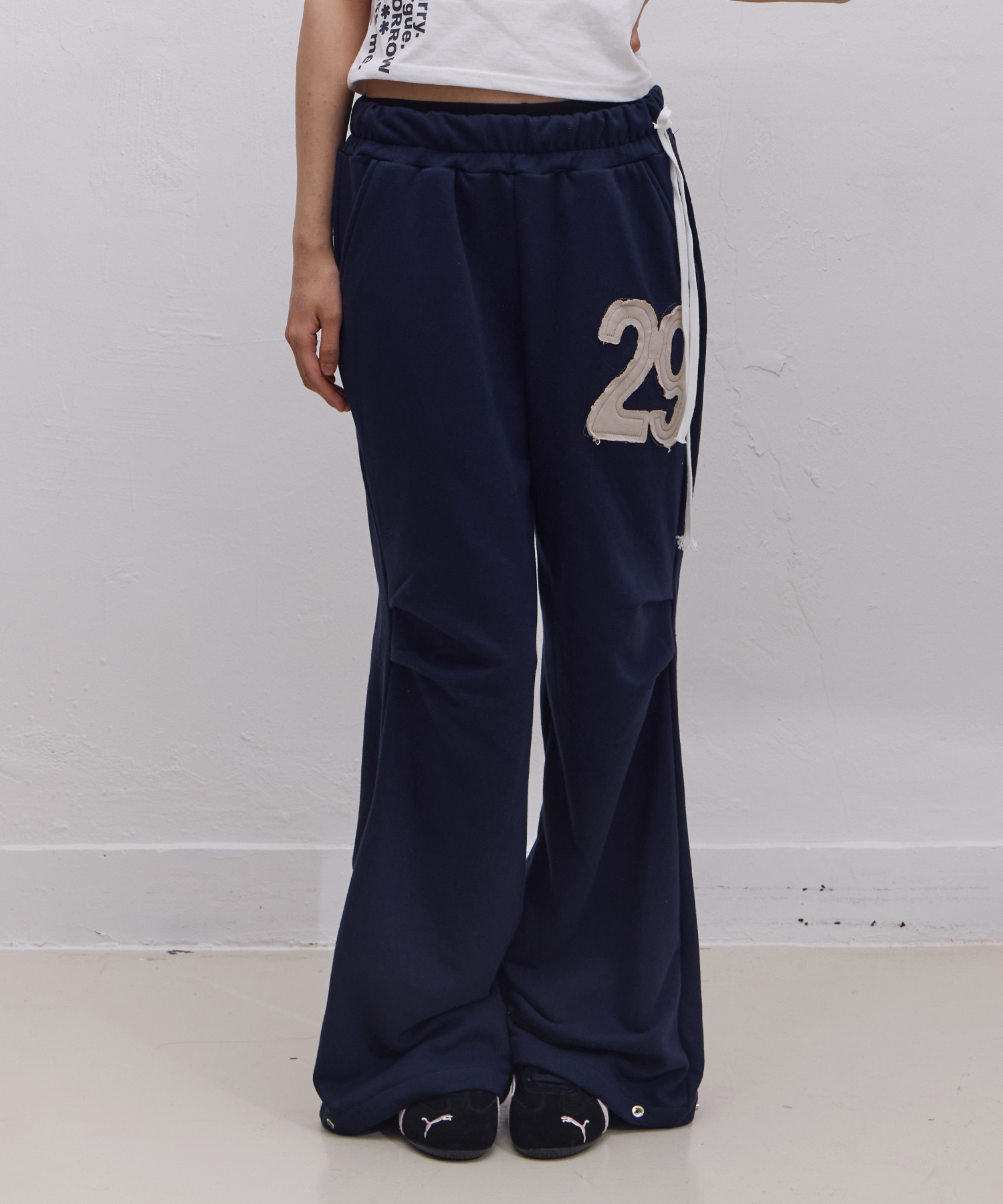 29patchwork Pintuck Sweatpants (Navy)