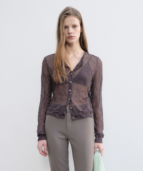 Полупрозрачный плиссированный кардиган (Brown)