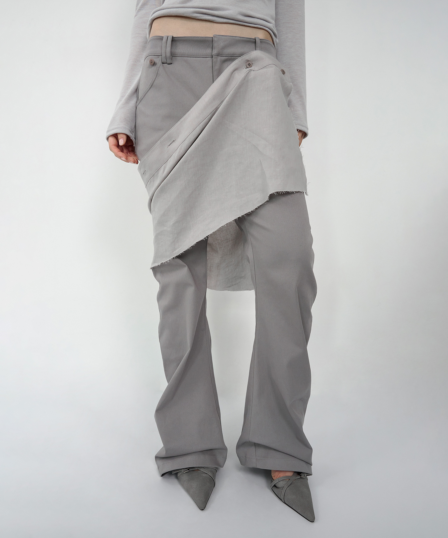 DETACHABLE LAYERED SKIRT PANTS ASH BEIGE