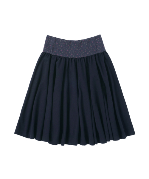 Floral Banded Flare Skirt - Navy