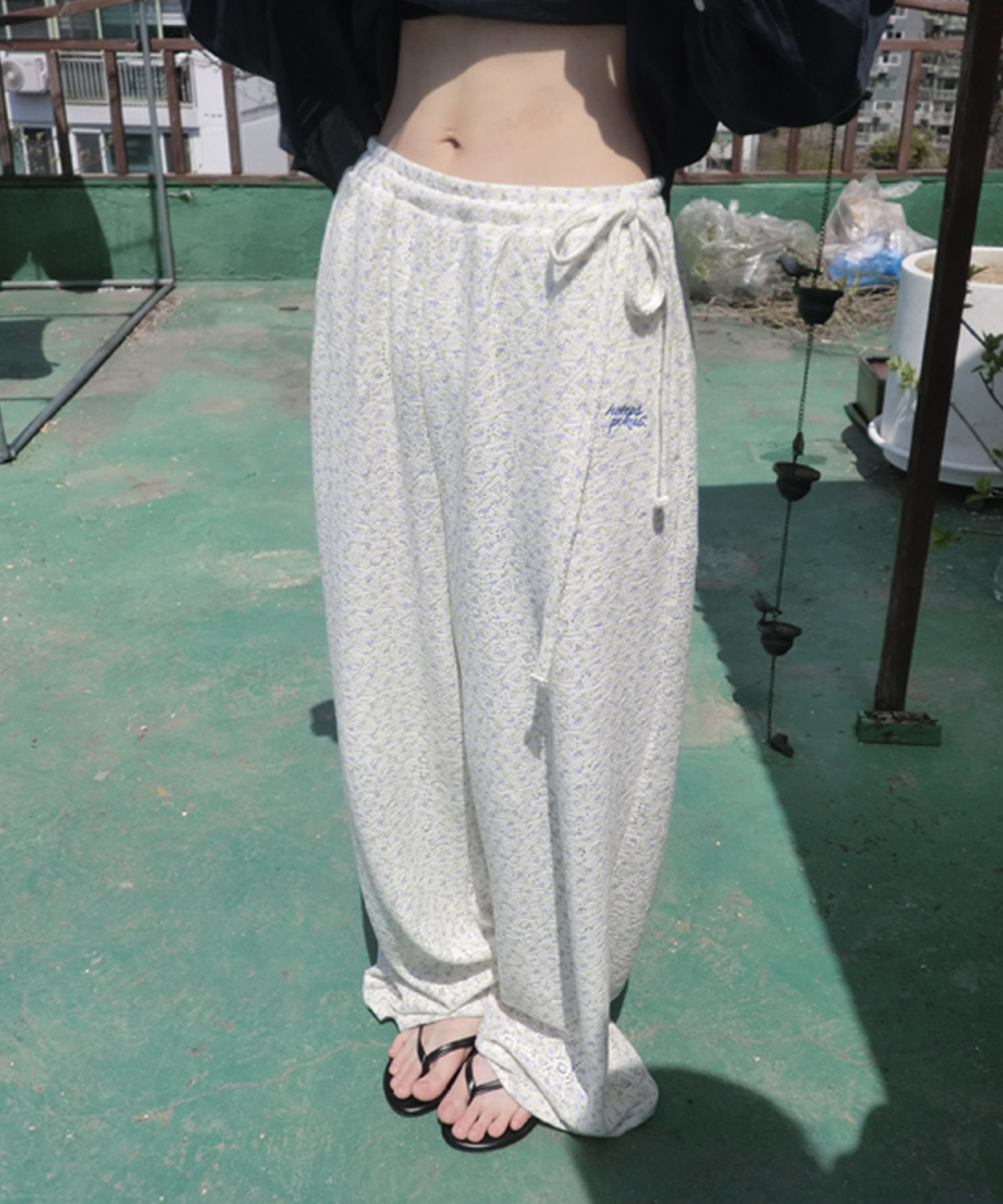 Summer Flower Lace Relax Pants_Blue