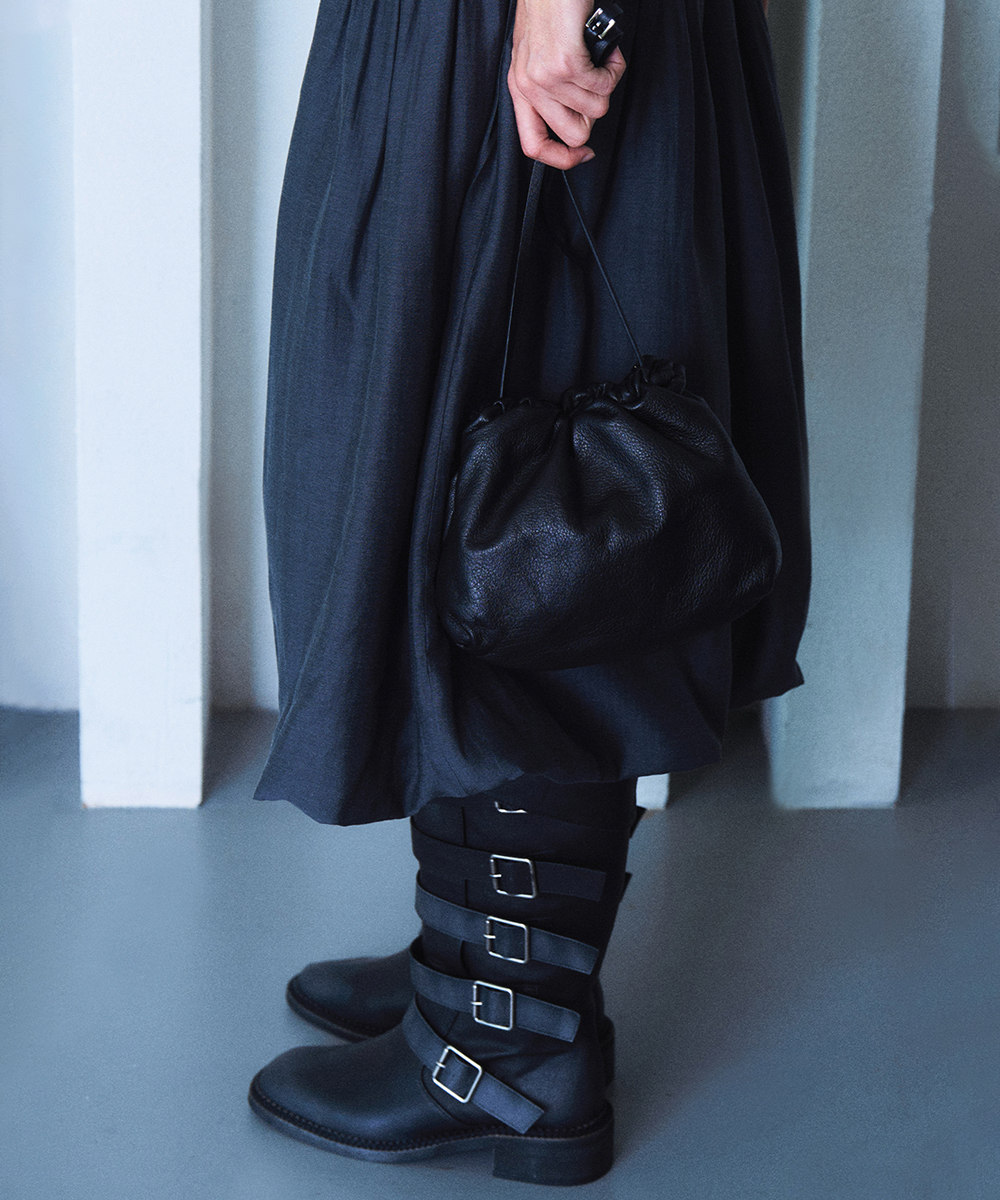 Soft Shirring Bag - BLACK