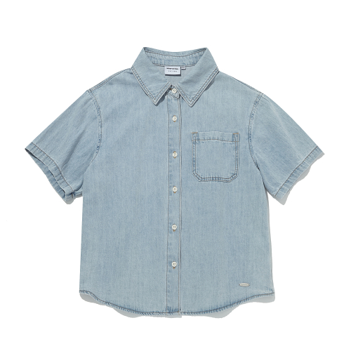 Women's Indigo Washed кроп короткий рукав джинсовая рубашка L-Blue ITA2YE51ALB