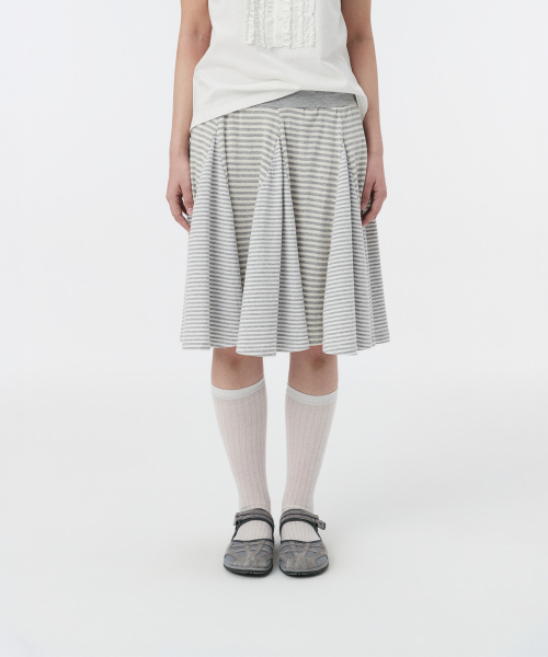 STRIPE FLARE MIDI SKIRT, MELANGE GRAY