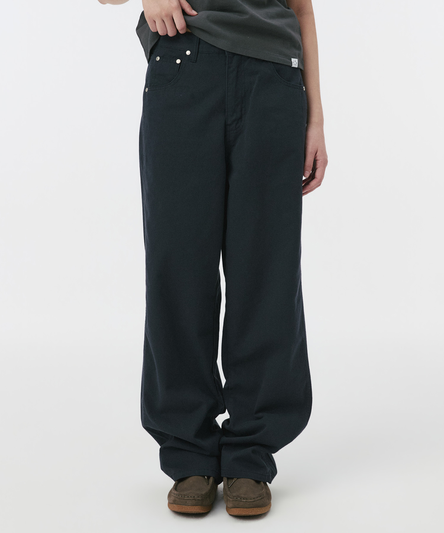STRAIGHT COLOR COTTON PANTS, NAVY