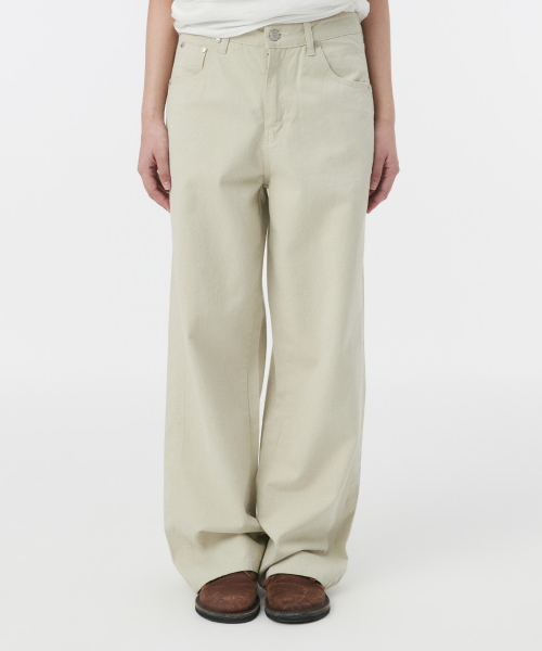 STRAIGHT COLOR COTTON PANTS, LIGHT BEIGE
