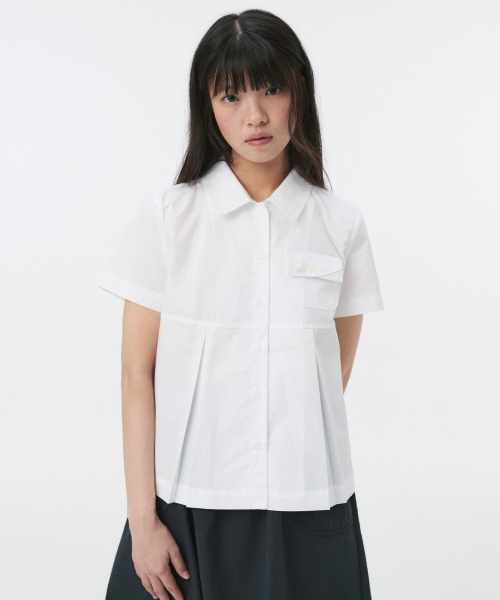 A-LINE PLEATED POCKET SHIRT, WHITE