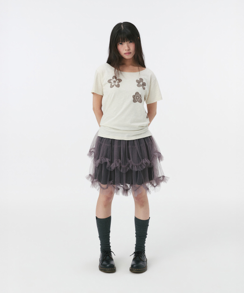 VINTAGE FLOWER SCOOP NECK T-SHIRT, BEIGE