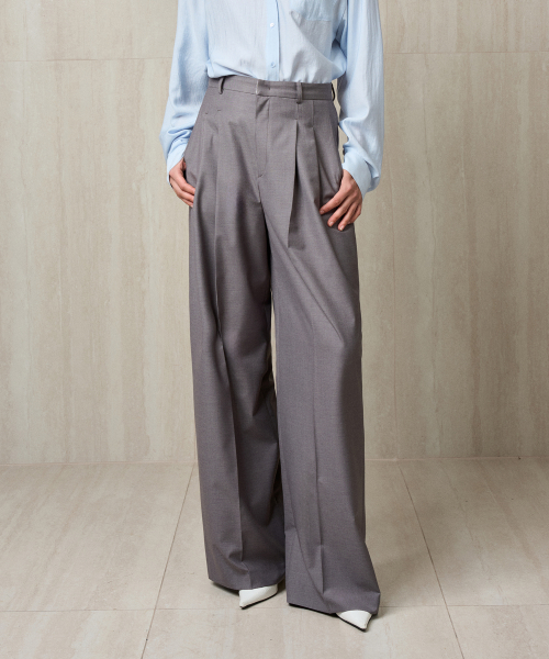 PLEATED WIDE TROUSERS GRAY