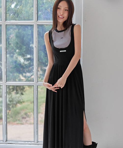 Draped Shirring 2-Way Maxi Dress, BLACK