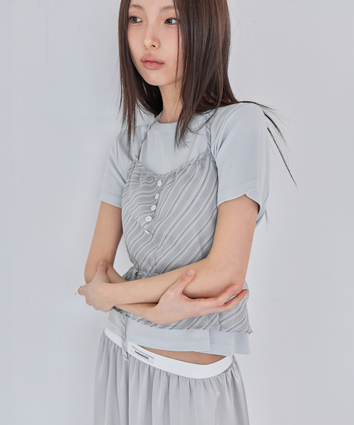 Sheer Stripe Halter Tank Top, GREY