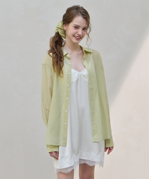 (woman) [Скранч SET] полупрозрачная рубашка Tencel ST_Olive