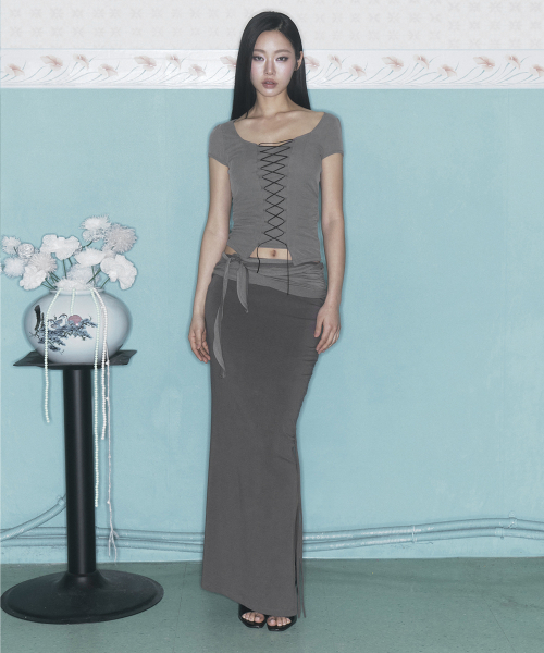 Ina Shirring Long Skirt (Khaki)