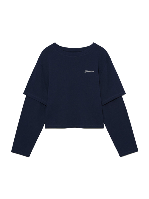 G DOUBLE SLEEVE LETTER TEE (NAVY)