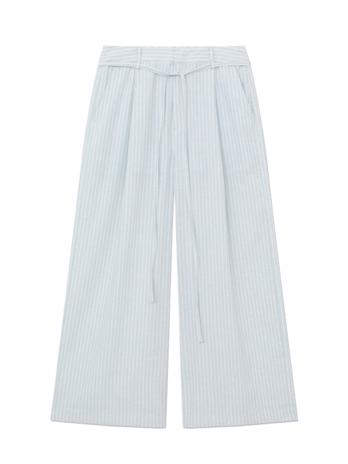 G BELTED LINEN WIDE PANTS (BLUE)