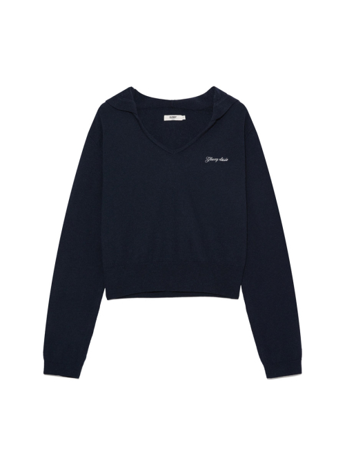 G HUG V-NECK KNIT HOODIE (NAVY)