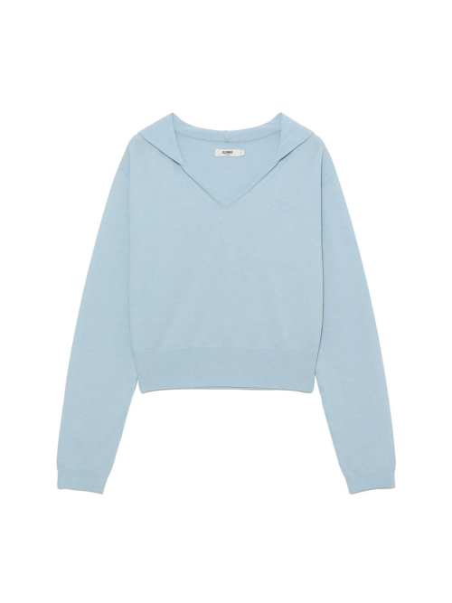 G HUG V-NECK KNIT HOODIE (BABY BLUE)
