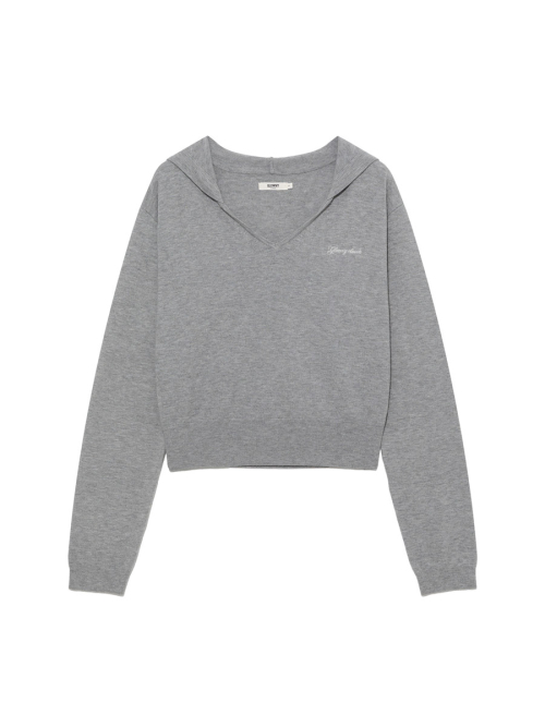 G HUG V-NECK KNIT HOODIE (MELANGE GRAY)