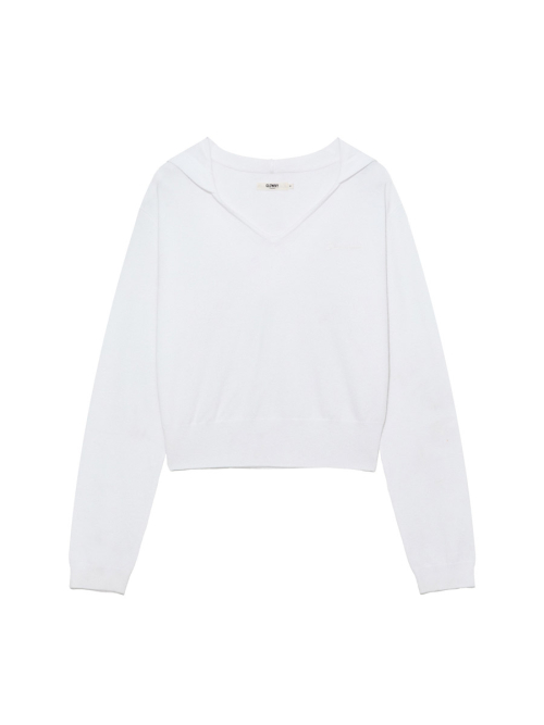 G HUG V-NECK KNIT HOODIE (WHITE)