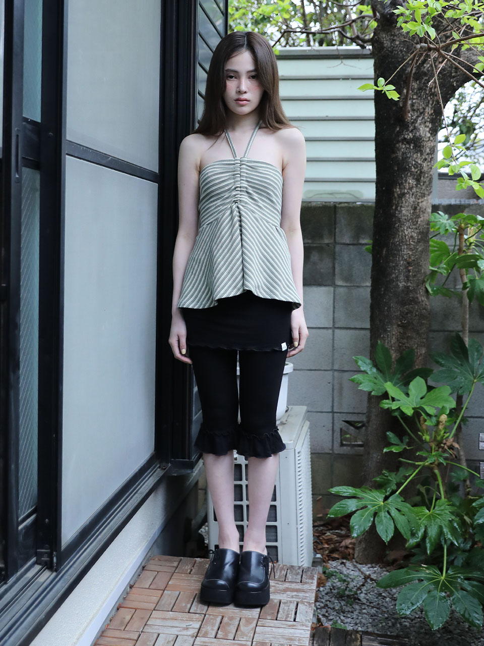 FRILL CAPRI SKIRT PANTS(BLACK)