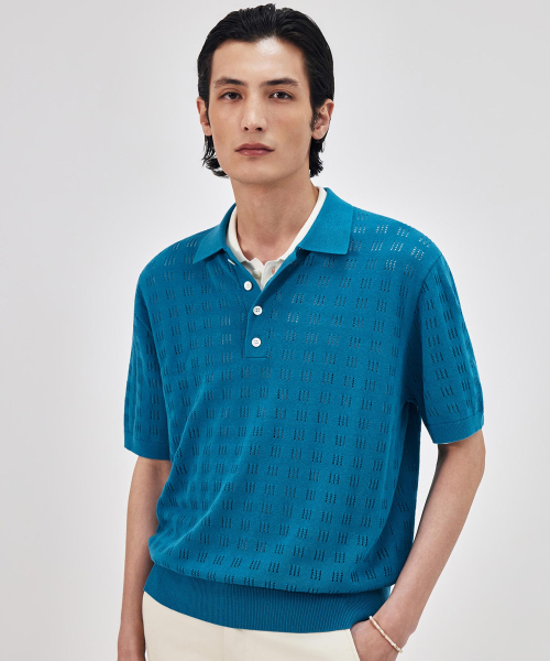 Ажурная рубашка поло Orea - Peacock Blue