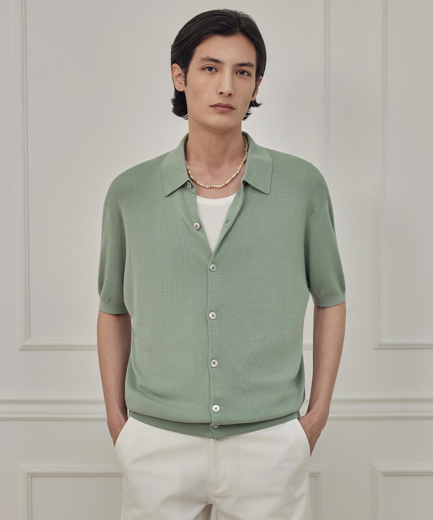 Шелковый кардиган поло Reiss - Shale Green