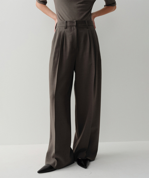 BLAKE WIDE TUCK PANTS (TAUPE)