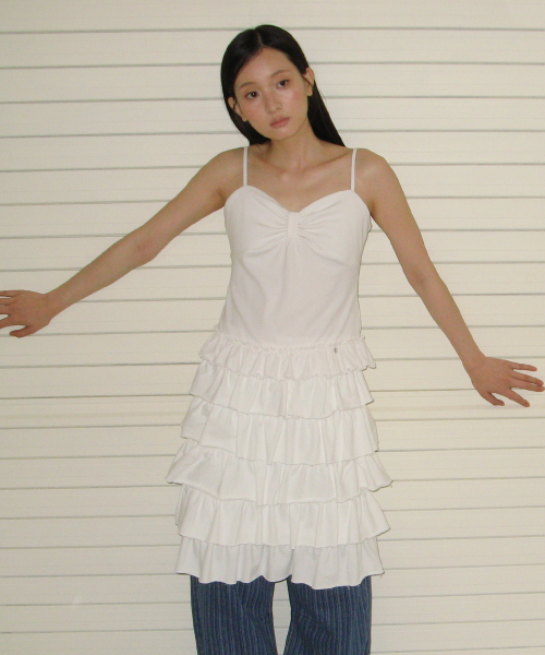 RIBBON FRILL SLEEVELESS WHITE