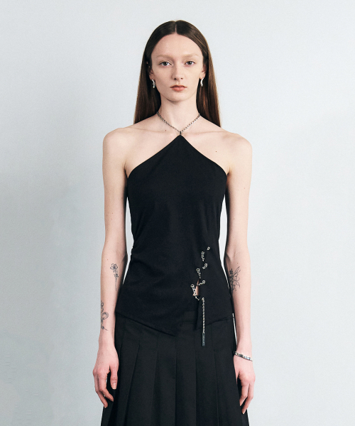 Топ на бретельке-цепочке с разрезом (Black)