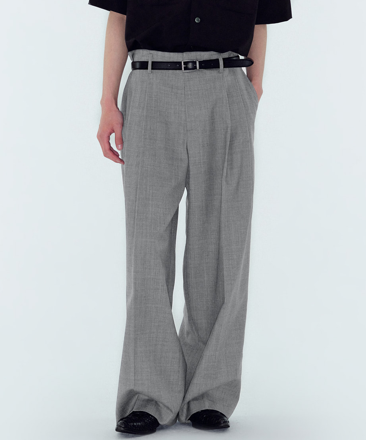 WOOL TAILORED STRAIGHT PANTS - GRAY