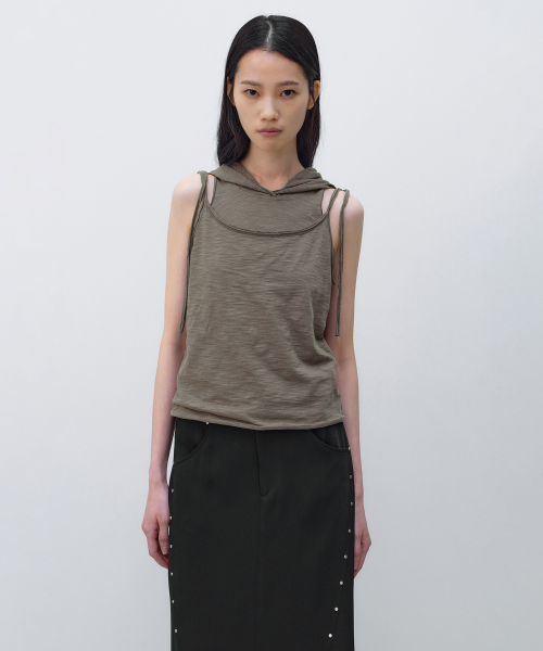 Многослойное худи без рукавов KHAKI BROWN