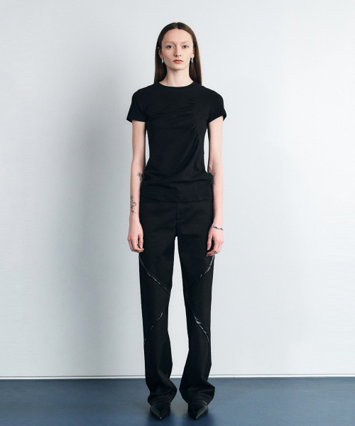 Хлопковые брюки с заниженной посадкой и разрезами (Black)