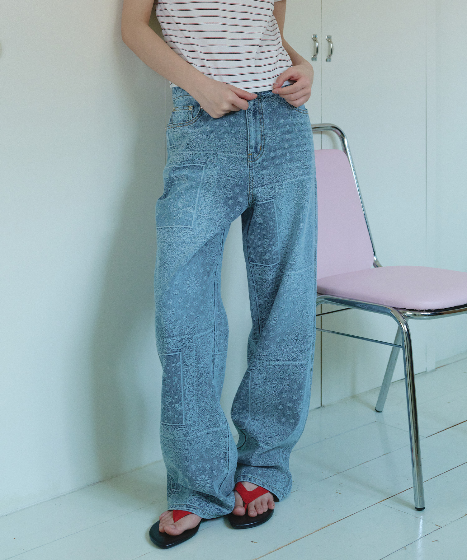 PAISELY DENIM PANTS LIGHT BLUE
