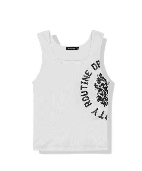 Circle Slogan Ribbed Sleeveless - White