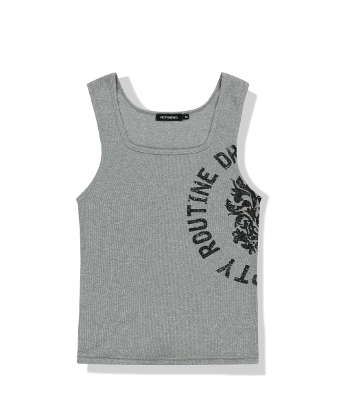 Circle Slogan Ribbed Sleeveless - Grey