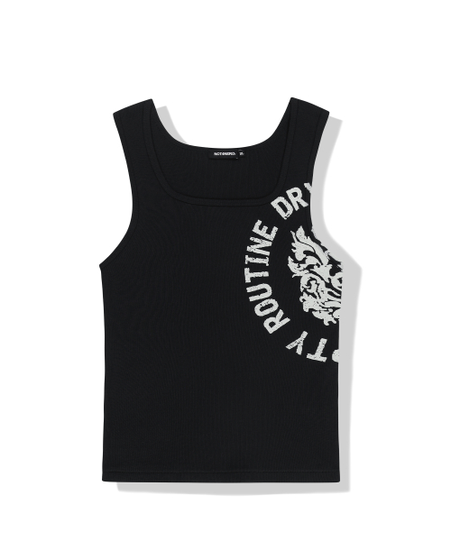 Circle Slogan Ribbed Sleeveless - Black