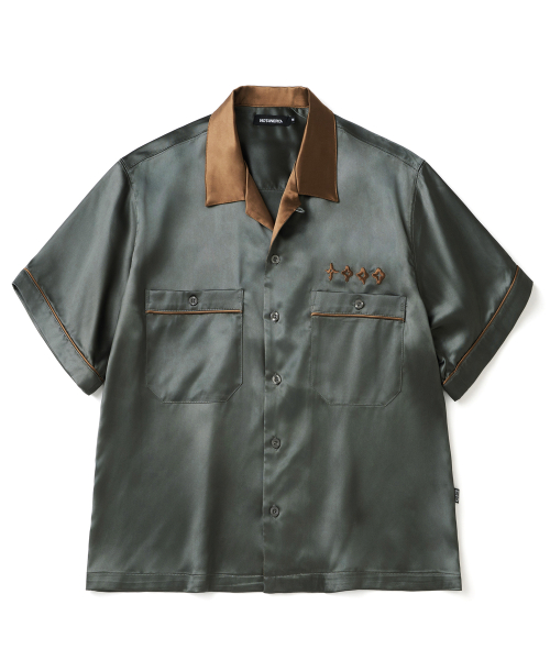 Chain Stitch Half Bowling Shirt - Khaki