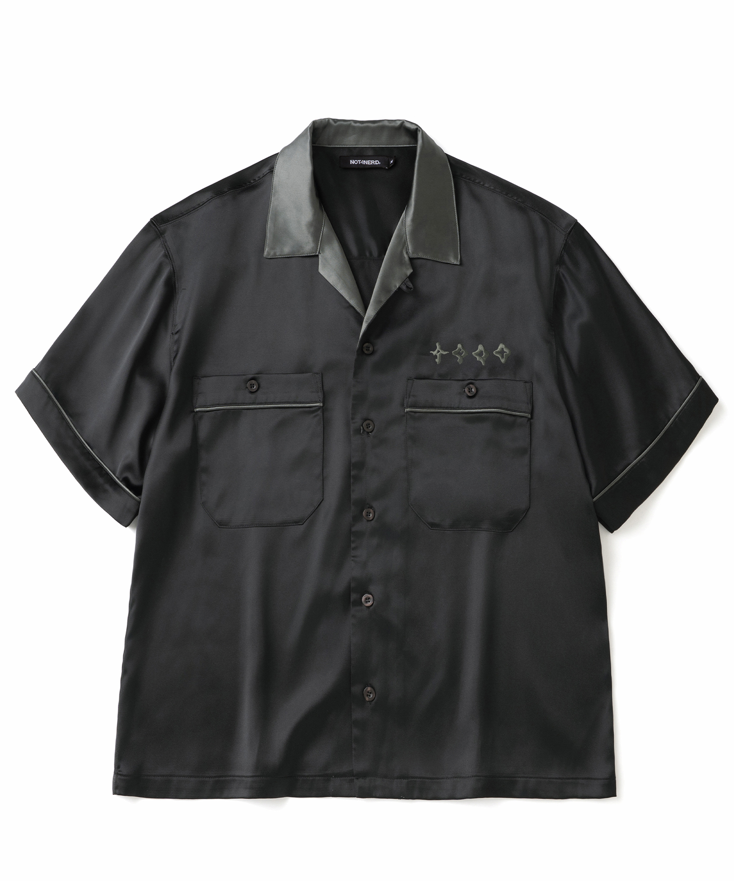 Chain Stitch Half Bowling Shirt - Black