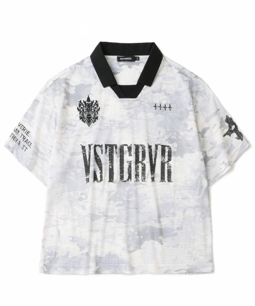 Symbol Crest Mesh Collar T-Shirts - White