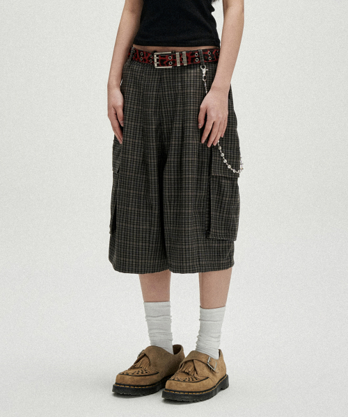 TR Side Pocket Check Bermuda Shorts - Brown