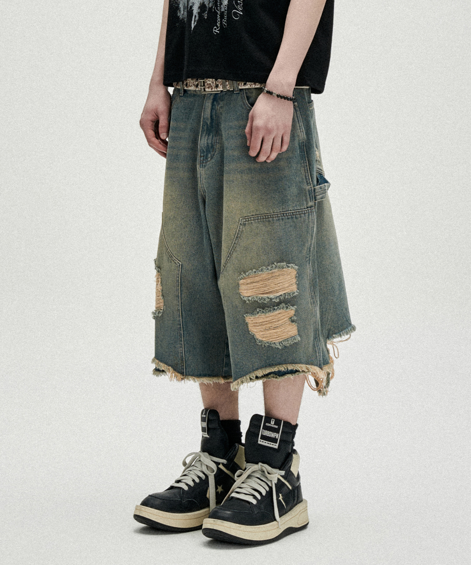 Distressed Carpenter Bermuda Shorts - Deep Blue